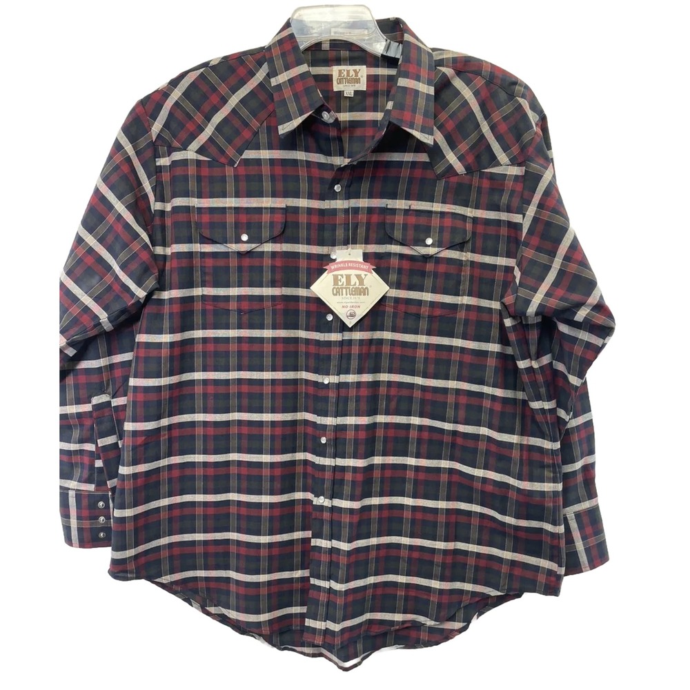 ELY Cattlemen Western Mens XXL Multicolored Plaid Pearl Snap Shirt (E26) NWTs